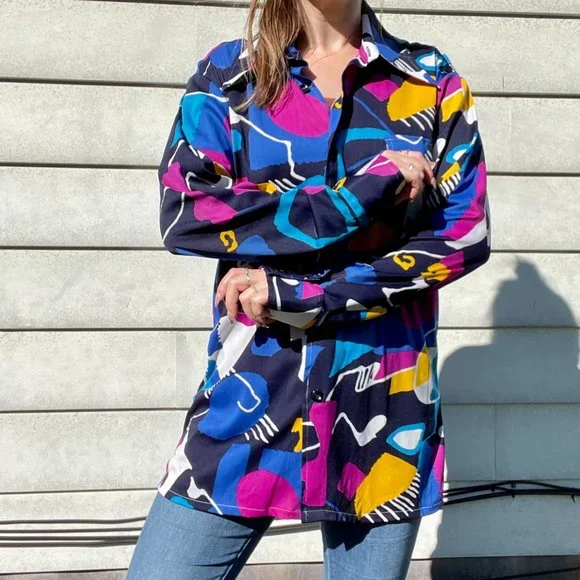 VINTAGE Abstract Print Button Down Shirt | By Martini - Picture 3 of 8